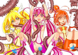 censored clothing game_(artist) hino_akane hoshizora_miyuki pretty_cure shorts small_breasts smile_precure tagme tentacle torn_clothes yayoi_kise