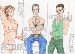 artist_request caucasian caucasian_male chris_keller male male_only middle_finger muscles muscular muscular_male oz_(series) ryan_o'reily shirtless_male tobias_beecher towel