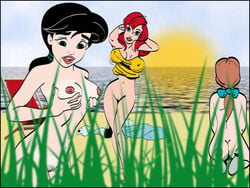 3girls ariel beauty_and_the_beast belle bow clothing col_kink crossover disney disney_princess female female_only human human_only implied_incest melody_(disney) milf mother_and_daughter multiple_girls nipples nude_female straight_hair the_little_mermaid the_little_mermaid_ii:_return_to_the_sea