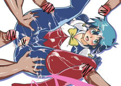 1girls 2012 allenby_beardsley blue_hair bodysuit breasts censored cum curvaceous female g_gundam gundam human large_breasts light-skinned_female light_skin male mobile_trace_suit penis pilot_suit pussy short_hair solo_focus tagme yusato