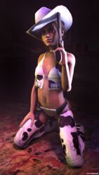 1girls 3d assless_chaps brown_hair chaps choker cow_girl cow_print cowboy_hat cowgirl ellie_(the_last_of_us) ellie_williams female female_only firearm gun handgun human naughty_dog panties petite revolver solo solo_female source_filmmaker teenager the_firebrand the_last_of_us thong weapon young