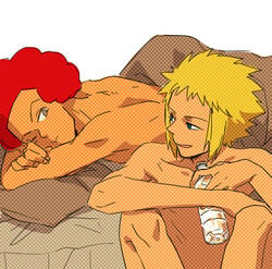 afro color denzi_(pokemon) flint_(pokemon) hair human lying male male_only multiple_males nude on_front ooba_(pokemon) pokemon pokemon_dppt sitting volkner wink