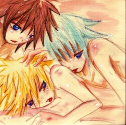 kingdom_hearts male male_only multiple_males riku roxas sora tagme yaoi