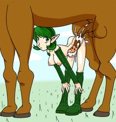 1girls ass ass_up bent_over breasts clothing cross_section cum cum_in_pussy cum_in_uterus cum_inside female from_behind green_eyes green_hair hairband horse internal interspecies jim_sugomi kokiri legs_together male ocarina_of_time open_mouth penetration penis pointy_ears saria sex short_hair size_difference the_legend_of_zelda thighhighs uterus vaginal_penetration x-ray zoophilia