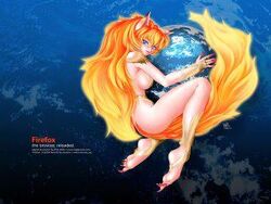 1girls anthro blue_eyes breasts female female_only firefox firefox-tan fox fox_ears fox_girl fox_tail hair large_breasts long_hair long_nails nude orange_hair orange_tail os-tan planet site-tan solo tail