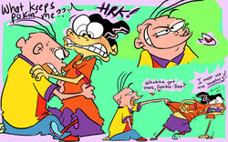 cartoon_network ed_edd_n_eddy edd eddy_(ed_edd_n_eddy) erection_under_clothes male/male straight_hair