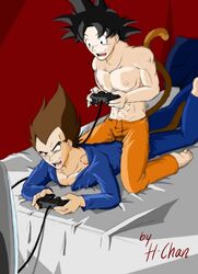 2boys dragon_ball dragon_ball_z gay h-chan_(artist) male male_only son_goku vegeta yaoi