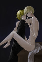 arthur_pendragon_(fate) black_background blonde_hair clothed_male_nude_male cross fate/extra fate/prototype fate_(series) gawain_(fate) male_only yaoi