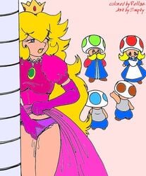 color crown day empty_(artist) female fingering human interspecies male mario_(series) masturbation nintendo outdoors princess_peach pussy_juice size_difference standing super_mario_rpg tagme toad_(mario)