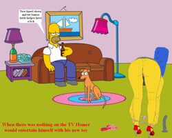 20th_century_studios accurate_art_style bent_over canine female high_heels homer_simpson human husband_and_wife interspecies male marge_simpson santa's_little_helper the_simpsons yellow_body yellow_skin