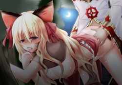 1boy 1girls animal_ears blonde_hair doggy_style high_priest high_priest_(ragnarok_online) long_hair mage_(ragnarok_online) ragnarok_online red_eyes vaginal