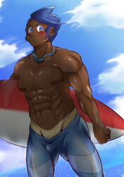 color day human male male_only marlon_(pokemon) muscles nipples outdoors pokemon solo standing surfboard tagme