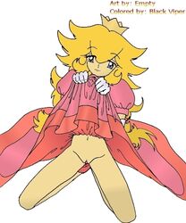 clothes color crown empty_(artist) female female_only front_view human kneeling mario_(series) nintendo princess_peach solo tagme vulva white_background