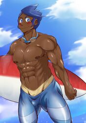 color day human male male_only marlon_(pokemon) muscles nipples outdoors pokemon solo standing surfboard tagme