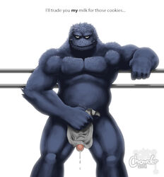 1boy 2011 blue_body blue_fur cookie_monster dripping_cum male male_only muscular muscular_male sesame_street solo solo_male white_background