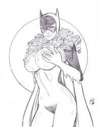 1girls barbara_gordon batgirl batman_(series) dc female female_only human michael_powell monochrome nipples powguero solo