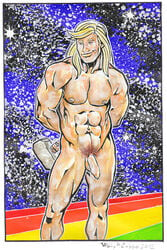 1boy 2012 abs avengers bifrost blonde_hair carpet_not_matching_drapes deity erect_nipples flaccid_penis hammer hands_behind_back human human_only light-skinned_male light_skin long_hair looking_at_viewer male male_only marvel mjolnir muscular muscular_male nude nude_male pecs pinup rainbow_bridge smile solo starry_background tagme tallywhacker thor_(marvel) thor_(series) uncut wally_rainbow