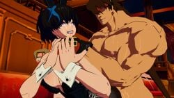 1boy 2girls ahe_gao arc_system_works blush bunnysuit cheating choke_hold crazy_eyes doggy_style drooling family_sex fucked_from_behind grabbing_from_behind grabbing_neck grandfather guilty_gear guilty_gear_strive incest lolikill masochism muscular_male neck_grab ntr pussy_juice pussy_juice_drip rape_play raped_by_father reverse_bunnysuit sol_badguy sweat tears teeth_clenched tomboy unika_(guilty_gear)