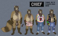 2019 age_difference anthro balls balls_bigger_than_penis beard belly big_balls big_balls_small_penis biker body_hair brown_body brown_fur canid canine canis chief clothing facial_hair foxmusk fur grandfather grey_hair hair hairy hi_res huge_balls humanoid_penis hyper hyper_balls male male_only mammal mature_male model_sheet moobs nude old older_male overweight overweight_male penis raccoon_dog small_penis solo tanuki underwear