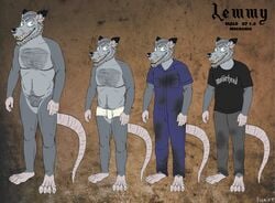 2019 age_difference andromorph anthro beard body_hair clothing cuntboy didelphid digital_media_(artwork) facial_hair foxmusk fur grandfather grey_hair hair hairy intersex lemmy male mammal marsupial mature_male mechanic model_sheet nude old older_male pussy slightly_chubby solo underwear