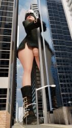 1boy 3d big_penis blindfold bottomless clothing femboy flaccid giant giant_femboy giant_male light-skinned_male light_skin macro male male_only nier nier:_automata penis short_hair solo trap typeninez white_hair yorha_9s