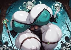 1girls ai_generated ass ass big_lips breasts breasts_bigger_than_head butt_bigger_than_body butt_bigger_than_head butt_bigger_than_torso cemetery clothed cracked_skin female_focus gigantic_breasts green_hair huge_ass huge_breasts huge_butt hyper hyper_ass hyper_breasts hyper_butt isometria large_ass large_breasts large_nipples lips massive_ass massive_breasts massive_butt medium_hair necromancer nipple_bulge overflowing_breasts skull solo_female staff thick_thighs tight_clothing white_skin