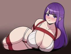 bondage female fern_(sousou_no_frieren) jam-orbital large_breasts purple_eyes purple_hair sousou_no_frieren tagme underwear
