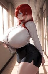 1girls ai_generated aroused big_ass big_breasts blue_eyes breasts breasts_bigger_than_head curvaceous curvy curvy_body curvy_female curvy_figure female female female_focus female_only gigantic_breasts go-toubun_no_hanayome heavy_breathing huge_ass huge_breasts huge_butt huge_thighs indoors large_breasts leather leather_clothing lips lipstick looking_at_viewer milf miniskirt mother nakano_rena nunai office_clothing office_lady red_hair red_lipstick school side_view skirt solo solo_female solo_focus standing steam steaming_body steamy_breath teacher teacher_outfit thick thick_ass thick_hips thick_legs thick_thighs thighs thunder_thighs voluptuous voluptuous_female walking