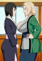 2girls ai_generated bare_shoulders big_breasts black_hair blonde_hair breast_focus breast_press breast_size_difference breast_to_breast breasts catfight clavicle cleavage collarbone comparing comparing_breasts comparison competitive confrontation curvy_milf docking embarrassed eye_contact face_to_face facial_mark female female/female female_only female_with_female forehead_jewel forehead_mark grin huge_breasts implied_yuri karekaka light-skinned_female light_skin long_hair looking_at_another looking_at_partner mature mature_female medium_breasts multiple_girls naruto naruto_(series) naruto_shippuden no_bra open_clothes shiny shiny_hair shiny_skin shizune side_view sideboob sidelocks smile smirk smug smug_face staredown teacher_and_student teasing tsunade upper_body voluptuous yuri
