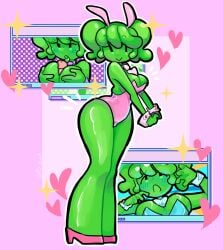 big_ass big_breasts big_butt breasts brown_eyes bunny_ears bunny_girl bunny_girl_suit bunnysuit clothing curvaceous curvaceous_female curvaceous_figure curvy curvy_figure curvy_hips female female_focus female_only gomy_(pripunt) green_skin looking_at_viewer original original_character pripunt short_hair slime slime_girl thick_thighs thigh_highs titjob