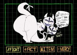 3_eyes 3_heads animated anus ass battle big_butt big_tail butt_slap claws clover_(deltarune) deltarune dialogue female feral freckled_butt freckles gameplay_mechanics multi_eye multi_head roksim slap solo tail taunting teeth undertale_(series) white_body