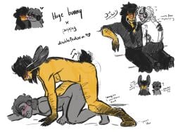bunny_boy bunny_ears bunny_tail chance_(forsaken) doodles dry_humping forsaken_(roblox) gay grey_skin headphones mafioso_(dream_game) mafioso_(forsaken) roblox sitting_on_lap size_difference sunglasses yaoi yellow_skin