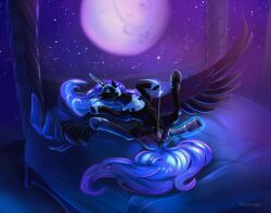 female full_moon moon night night_sky pegasus shooting_star sky star_(sky) starry_sky wings