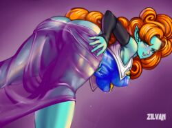 1girls ass big_ass big_breasts blue_skin breasts dragon_ball dragon_ball_z female female_only long_hair orange_hair zangya zilvan