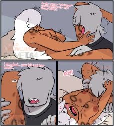 1boy 1girls 2025 anon anonymous_male areola areolae bed bedroom bite_mark bite_marks black_shirt breasts brown_skin clothed_male_nude_female color colored crying crying_with_eyes_open cunnilingus dandy's_world dialog dialogue eating_pussy emmet64 eyeless_male fangs female ginger_(dandy's_world) gingerbread_man grey_body grey_hair grey_skin hands_on_another's_thighs hands_on_legs hands_on_thighs hickey hickey_marks holding_legs human_on_toon ibispaintx ichor interspecies licking long_hair love_bite male male/female messy_hair motion_lines movement_lines nipples no_ai not_ai_generated open_mouth roblox roblox_game self_upload submissive submissive_female tears tears_of_pleasure teeth toon tremble_lines tremble_spikes trembling white_hair