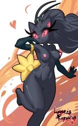 2025 absurd_res action_pose anthro areola armwear banette barefoot bent_leg black_lipstick blush bodily_fluids breasts cleft_of_venus clothing collarbone digital_media_(artwork) elbow_gloves eyelashes eyeshadow feet felid feline female flowing_hair game_freak generation_3_pokemon genital_fluids genitals gloves glowing glowing_eyes hair handwear hi_res innie_vulva latex latex_armwear latex_clothing latex_elbow_gloves latex_gloves latex_handwear lipstick looking_away lunaris_parukia makeup mammal mostly_nude navel nintendo nipples pink_areola pink_nipples pink_sclera pokemon pokemon_(species) pokemorph pose pussy red_eyes solo toes vaginal_fluids vulva zipper zippy_(lunaris_parukia)