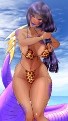 1girls 2d 2d_(artwork) animal_print animal_print_bikini animal_tail artist_request beach beach_background big_breasts big_tail bikini bikini_bottom bikini_top bra brown-skinned_female brown_skin clouds day fanart fanart_from_twitter female female_focus female_only front_view high_resolution highres hourglass_figure lamia latam_virtual_youtuber long_hair looking_at_viewer mature mature_female naga naya_onuphyrus ocean outdoors purple_hair red_eyes revealing_swimsuit saino_entertainment sexy sky smiling smiling_at_viewer solo solo_female solo_focus standing summer swimsuit tail thong thong_bikini two_piece_swimsuit virtual_youtuber vtuber vtuberfanart water wet wet_body