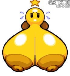 1girls :o ball_with_hyper_features breasts breasts_bigger_than_head dated female huge_breasts hyper_breasts mario_(series) mario_and_luigi_(series) nintendo pixel_art shoes spicyboi star starlow tagme twitter_username waddling_head white_background yellow_skin