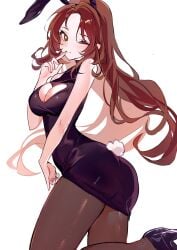 ass breasts brown_hair bunny_ears bunnysuit cleavage destiny_(game) green_eyes seductive_smile stockings thick_thighs zavalr
