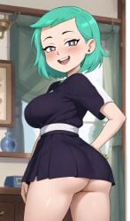 ai_generated amity_blight big_ass big_breasts blush from_behind green_eyes hair_down heart-shaped_pupils legitimate looking_at_viewer skirt smile the_owl_house