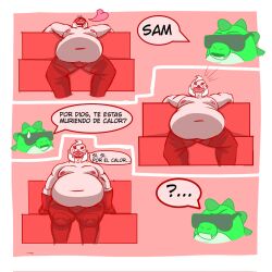 big_nipples brawl_stars buzz_(brawl_stars) gay huge_nipples makjhus nipples sam_(brawl_stars) spanish_text text text_bubble