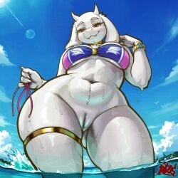 1girls alternate_version_available animal_ears anthro armwear big_breasts bikini bikini_bottom_aside bikini_top bottomless bracelet breasts choker exposed_pussy exposed_vagina female female_only hips horns lubos151 mature mature_female mature_woman milf mother nails neckwear purple_bikini pussy red_eyes side-tie_bikini smile solo solo_female swimwear thick_thighs thigh_strap thighs topwear toriel undertale vagina water wet wet_body white_body white_skin wide_hips