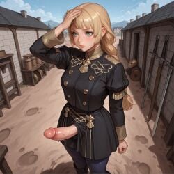 blonde_hair dragonk8 fire_emblem fire_emblem:_three_houses futa_only futanari green_eyes ingrid_brandl_galatea intersex solo