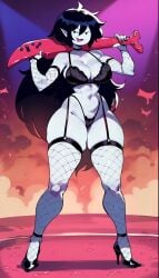 1girls adventure_time ai_generated bass_guitar bassist big_breasts big_hips big_thighs black_bra black_choker black_eyes black_hair black_heels black_thong blade bra breasts choker curvaceous curvaceous_body curvaceous_female curvaceous_figure curvaceous_hips curvaceous_thighs curvy curvy_body curvy_female curvy_figure curvy_hips curvy_thighs dot_eyes female fishnet_armwear fishnet_gloves fishnet_legwear fishnet_stockings fishnets full_body gloves grey_body grey_skin guitar heels hips huge_breasts huge_hips huge_thighs instrument large_breasts large_thighs large_tits legs long_hair looking_at_viewer marceline marceline_abadeer marceline_the_vampire_queen perfect_body pointy_ears sexy smile smirk smirking smirking_at_viewer standing stockings sword thick_breasts thick_thighs thighs thong vampire vampire_girl