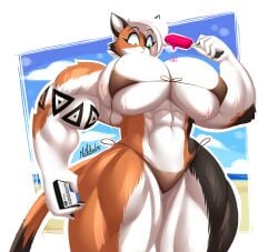 1girls abs anthro biceps big_breasts bikini breasts feline female female_only furry furry_only mrmelted muscular muscular_female original png popsicle sarah_(mrmelted) solo swimsuit thick_thighs thunder_thighs wide_hips