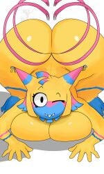 1girls 2d 2d_(artwork) big_ass big_breasts blue_fur busty busty_female curvy dandy's_world dandys_world digital_drawing_(artwork) digital_media_(artwork) female furry horns looking_at_viewer massive_ass massive_breasts multicolored_fur not_minus pink_fur pose tail tails white_background yatta_(dandy's_world) yellow_fur