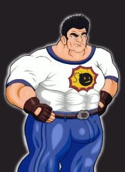 1boy 2020s 2024 bara black_hair bulge fully_clothed light_skin male male_only muscular sam_stone serious_sam solo thelunarrainbowgryphon video_games