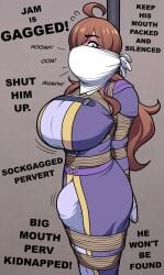 bondage brown_hair bulge bulge_through_clothing futa_only futanari gag gagged jam-orbital large_breasts purple_dress tagme witch wiz_(konosuba)