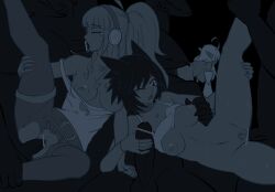 2girls aello_(moon_rhapsody) anal anthro basilisk bird_girl bird_wings bottomless braid cat_ears catgirl clothed_sex dumb_witch fellatio gangbang group_sex handjob harpy headphones human irrumatio kemonomimi kosmic91 lizardman long_hair monochrome moon_rhapsody no_bra no_panties nude nyx_cheshire_(moon_rhapsody) oral orgy ponytail sasha_nikolayeva short_hair tank_top tears torn_clothes vaginal_penetration