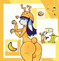 aj_jackalope anthro antlers ass big_butt blue_body blue_hair butt_focus clothing deltarune femboy hair happy hat headgear headwear horn jackalope lagomorph leporid long_hair male mammal pajamas rabbit rubber2d solo starwalker yellow_body